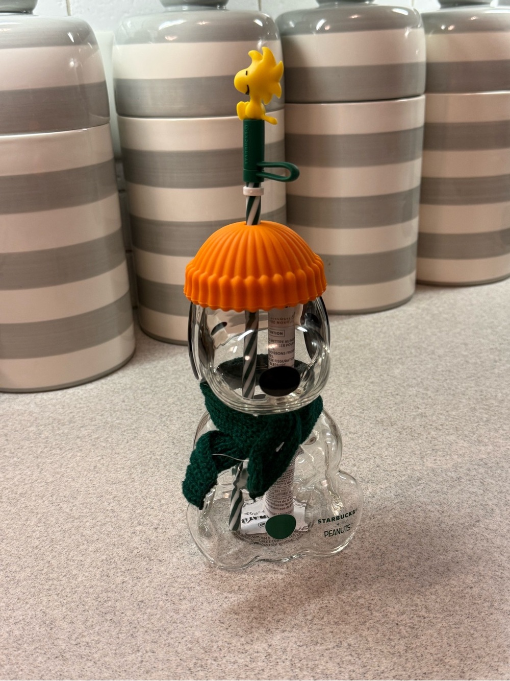 Starbucks Barista Snoopy glass with Orange Hat and Green Scarf - Picture 4 of 5